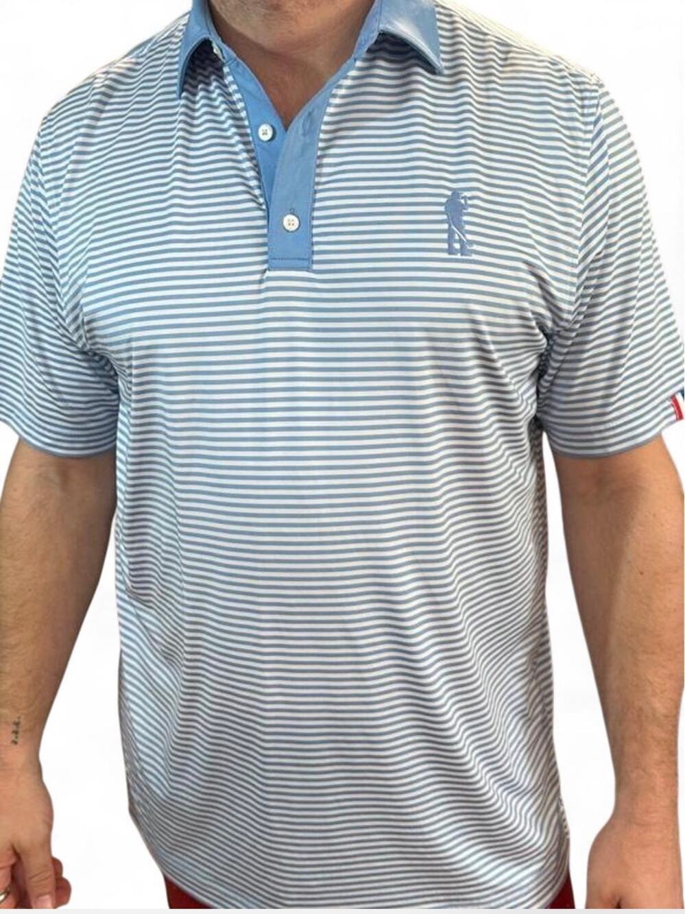 USAG Blue Striped Polo Shirt Golf Tennis Preppy Old Money Athleisure XL
